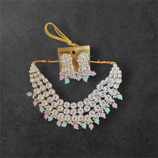 White Pink And Green Colour Kundan Set for Party Ready - Image 2