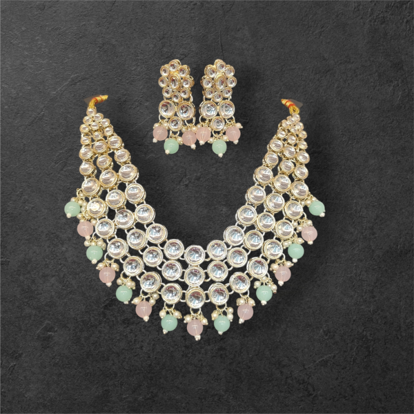 White Pink And Green Colour Kundan Set for Party Ready